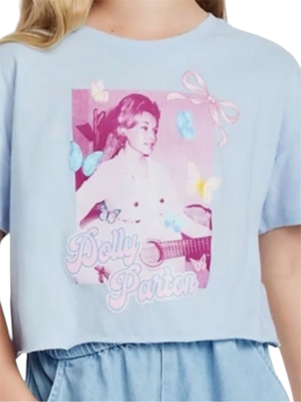 Kids Dolly Parton Graphic Crop Top T-Shirt - Size Extra Large 14/16 - NWT